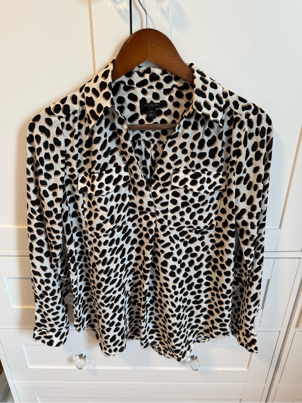 Ann Taylor Black and White Dalmatian Print Button-Down Shirt